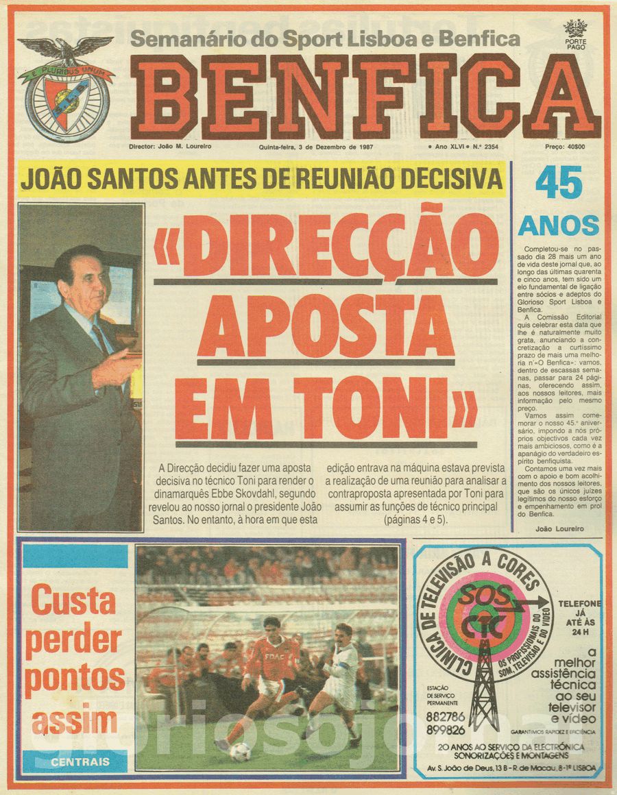 jornal o benfica 2354 1987-12-03